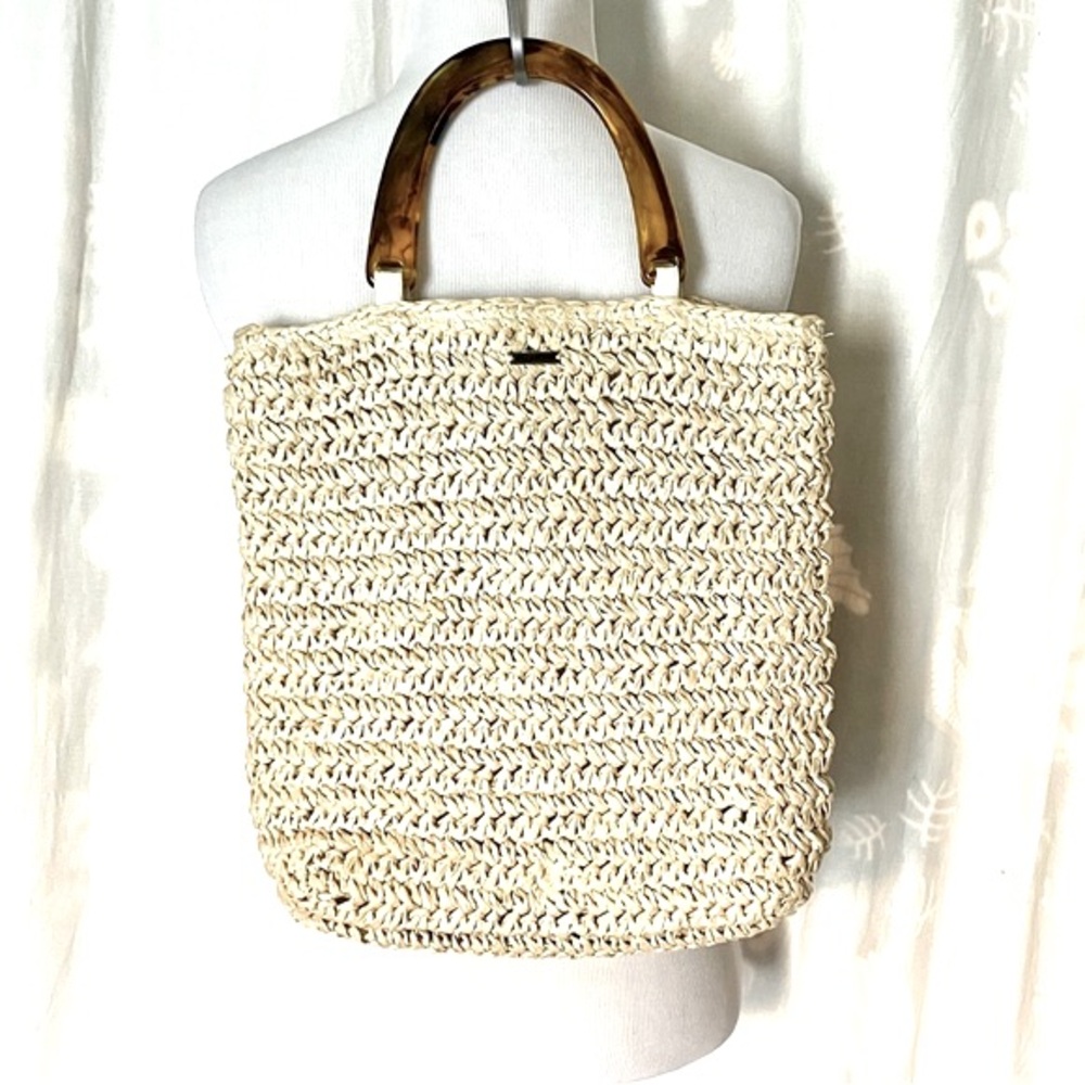 Billabong Tortoise Shell Handles Straw Tote Bag